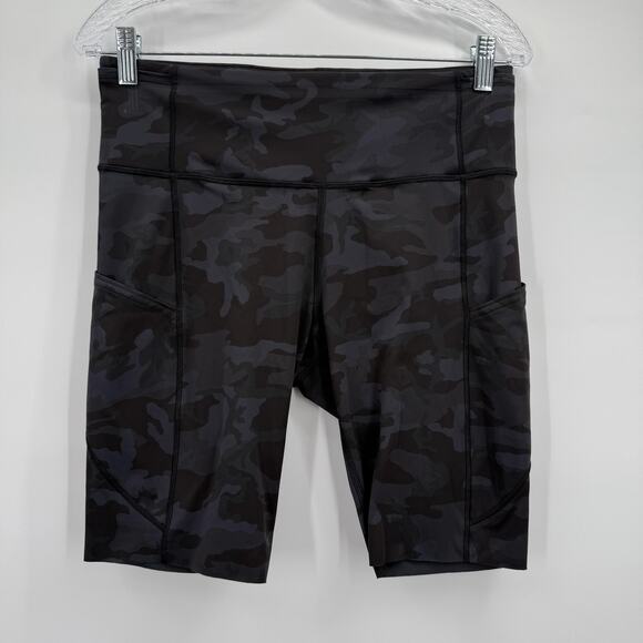 Lululemon Shorts Womens 10 Black Camo Fast and Free High Rise Pocket Bike - Picture 1 of 10